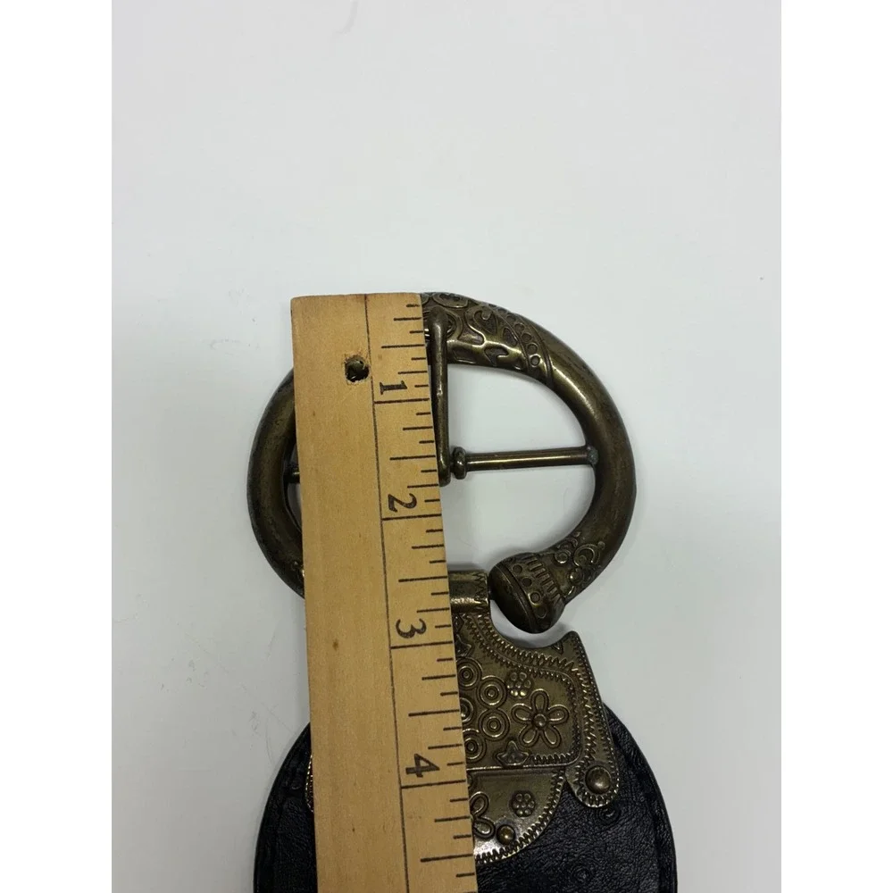 Lake Shore Drive Belt Womens ML Black Elastic Ostrich Print Ornate Brass Buckle